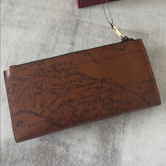 Patricia Nash Nazari Leather Brown Riot Rust Map Print Bi-Fold RFID Wallet NIB - Picture 5 of 11